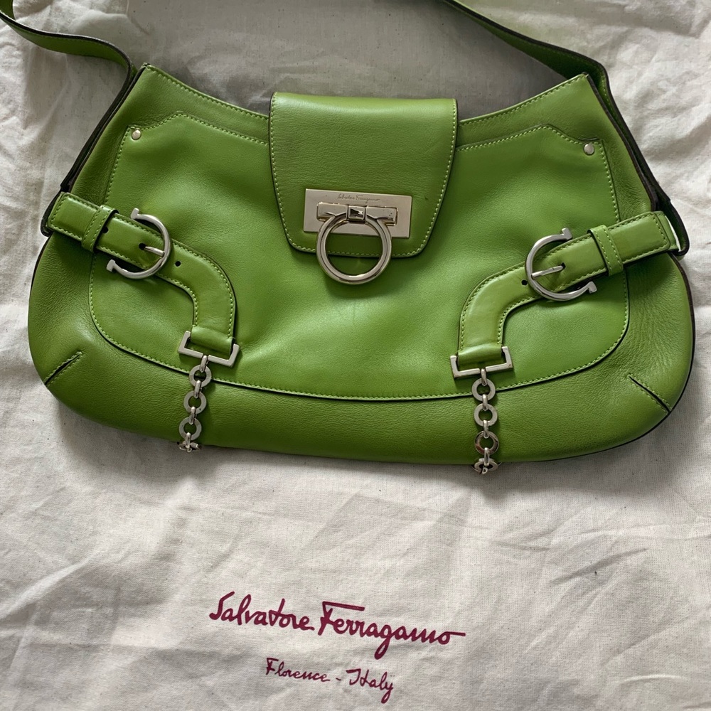 Green Authentic Ferragamo Shoulder Bag